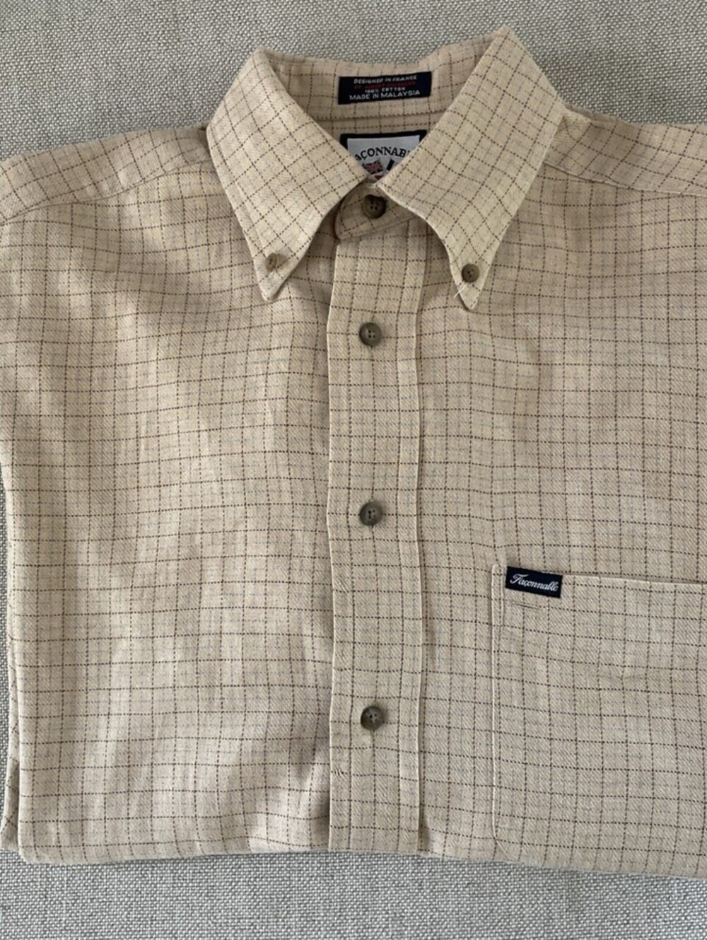 Faconnable France Button Collar Plaid Shirt Vintage S